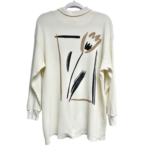 Vintage Miyo Size M Tulip Printed Thermal Long Sleeve Shirt - Picture 8 of 9